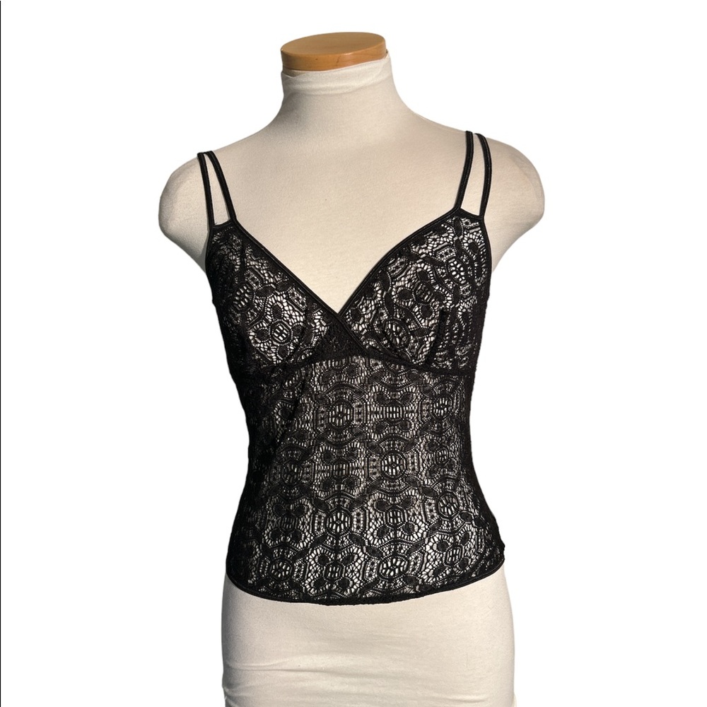 DKNY y2k Sheer Lace Tank Top Black Size Medium